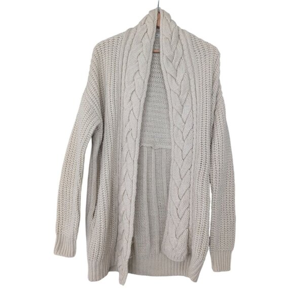 Kimchi Blue Chunky Cable Knit Cream Long Cardigan Sweater Pockets Womens Size M - Picture 1 of 8
